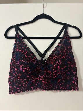 torrid Black Lace Bralette with Pink and Blue Floral Print